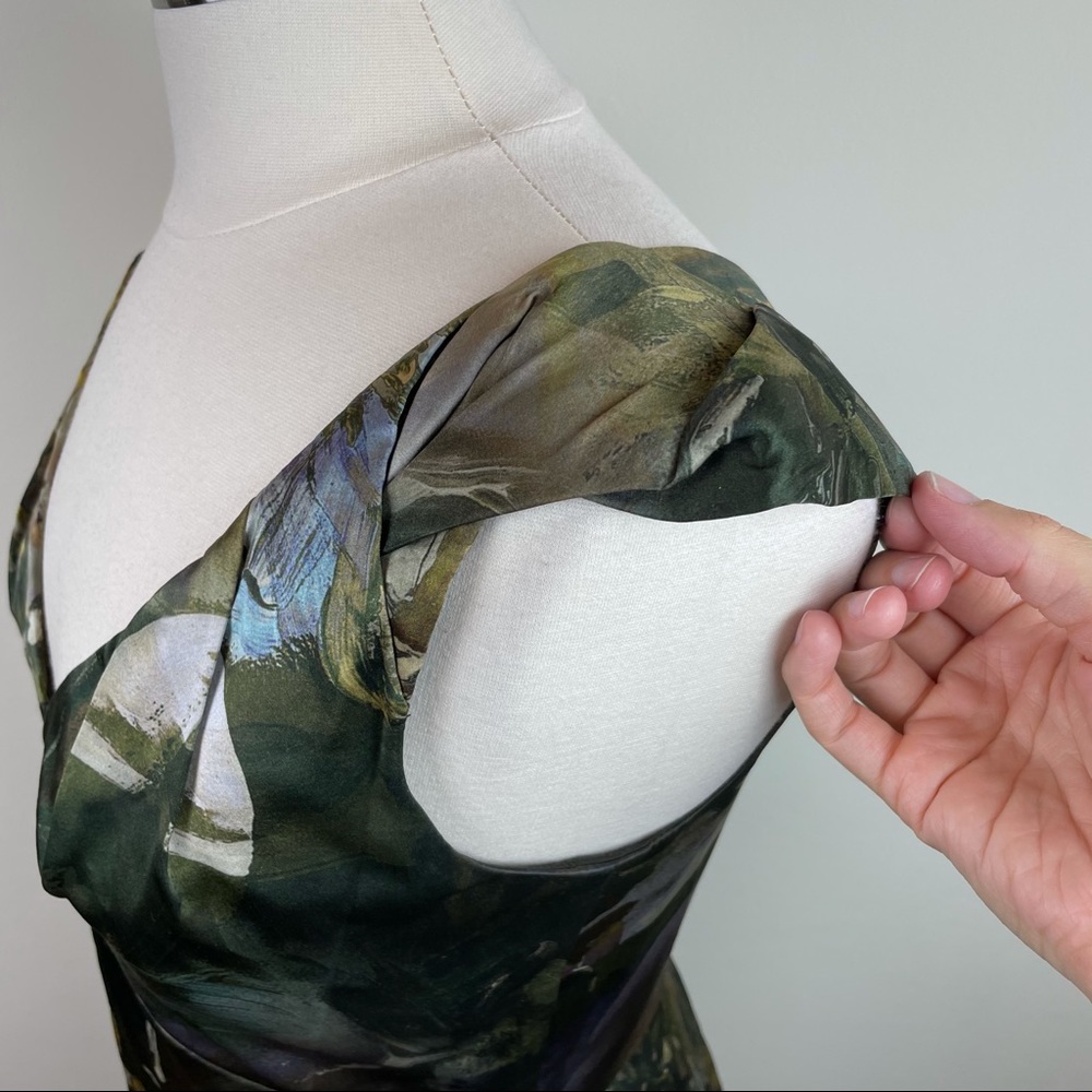 Elie Tahari Green Yellow Floral Silk Dress Size 8 - Picture 6 of 9